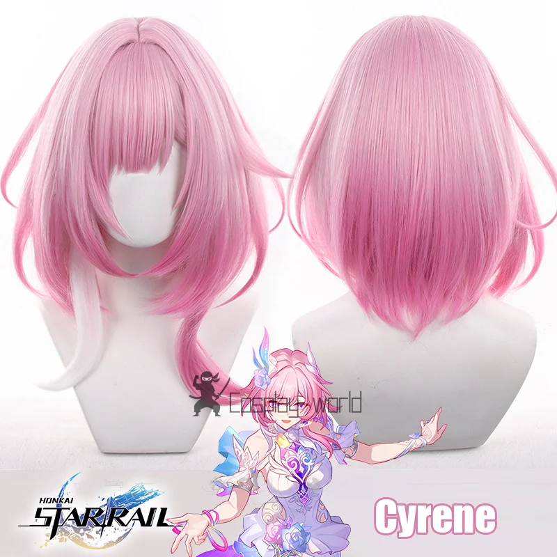 

Парик для косплея Honkai Star Rail Cyrene, короткий розовый градиент, белый боб, парики для волос для женщин и девочек, амфоре, Chrysos, бесплатная шапочка для парика