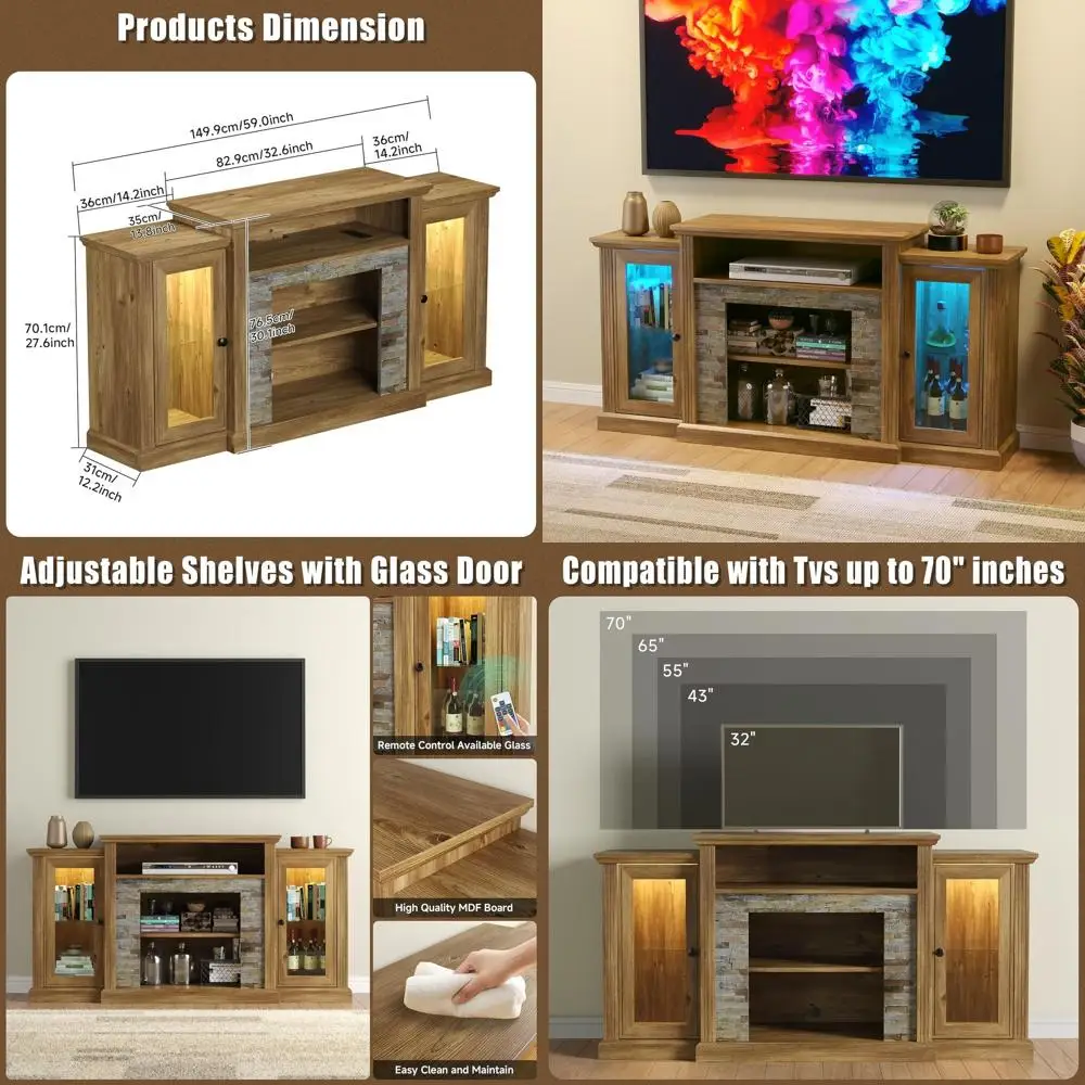 

59-развлекательный центр витрины со светодиодной подсветкой и антикварной сосновой отделкой для гостиной или спальни