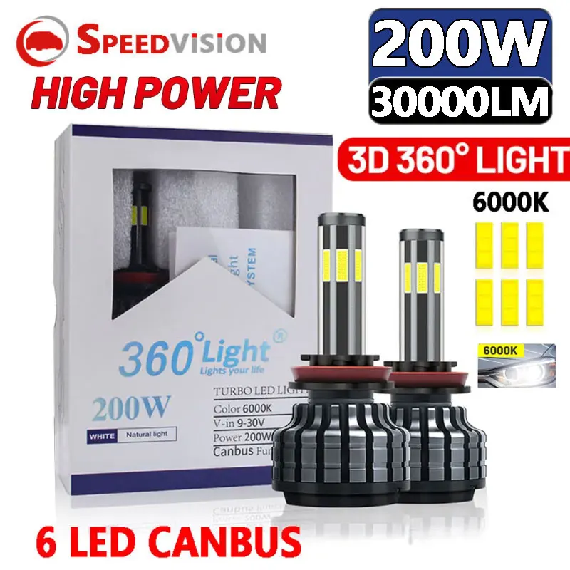 

H7 LED Headlights Canbus H4 Light 6000K 200W H8 H3 H7 H9 9006/HB4 9005/HB3 H4 H11 h1 Led Bulb Lights Fog Lights 12V Auto Lamp