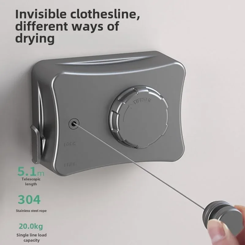 Invisible clothesline, indoor non perforated balcony, invisible retractable clothesline, bathroom clothesline, steel wire rope