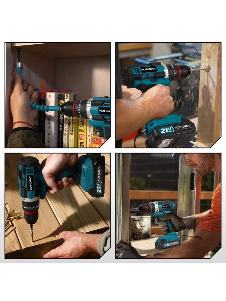 YOFIDRA 3IN1 25 + 3 Koppel Elektrische Klopboormachine Handheld Draadloze Klopboormachine Houtbewerking Power Tool Voor Makita 21V batterij - afbeelding 2