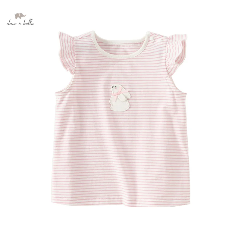 Dave Bella Summer Girls Sleeveless Tops Cool Pink Striped Undershirt Bottoming Shirt Casual Children's Cotton Vest DB2241197