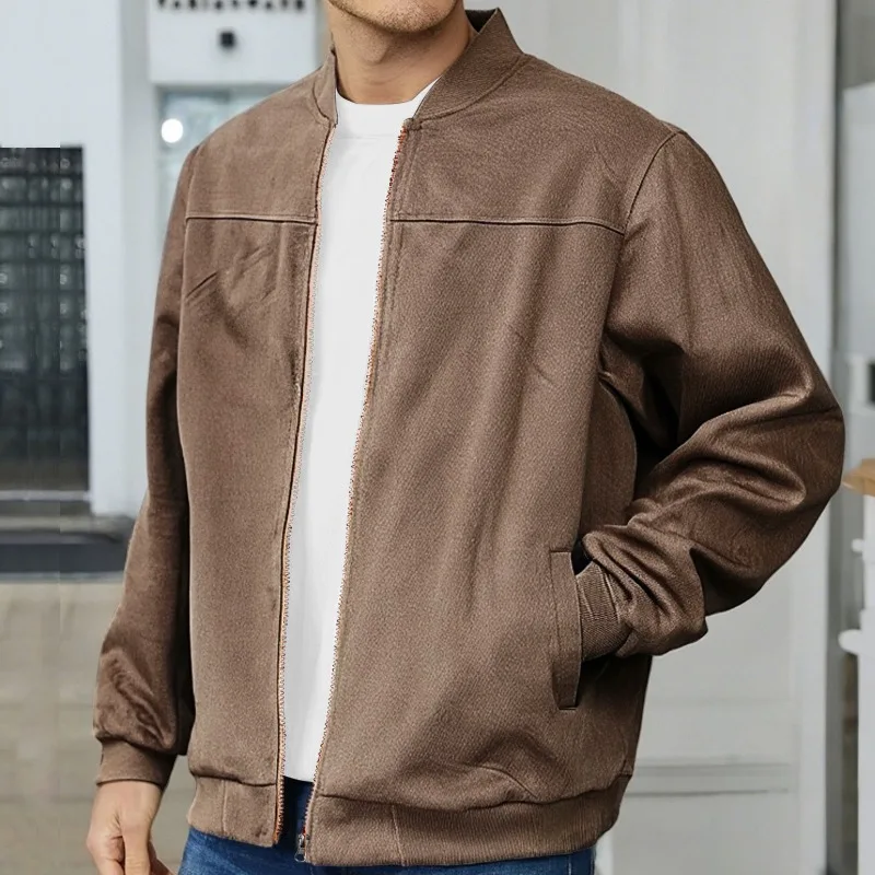 

American Men's Suede Jacket Spring and Autumn Fashionable Casual Zipper Long-sleeved Cardigan Jacket