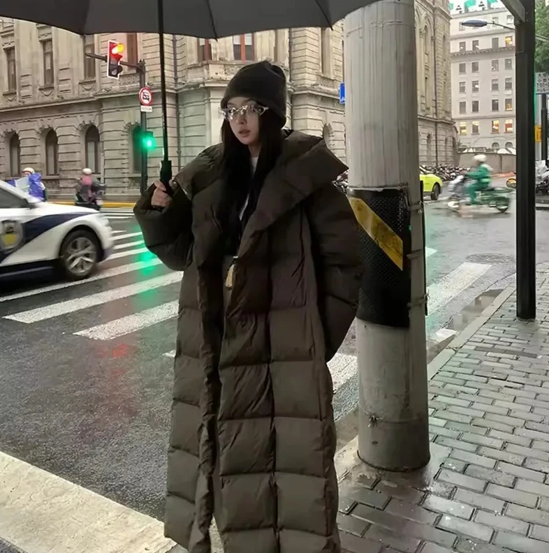 Manteau Parka Long pour femmes, veste coréenne surdimensionnée à col montant, vêtements d'extérieur rembourrés en coton épais et chaud coupe-vent, hiver 2025