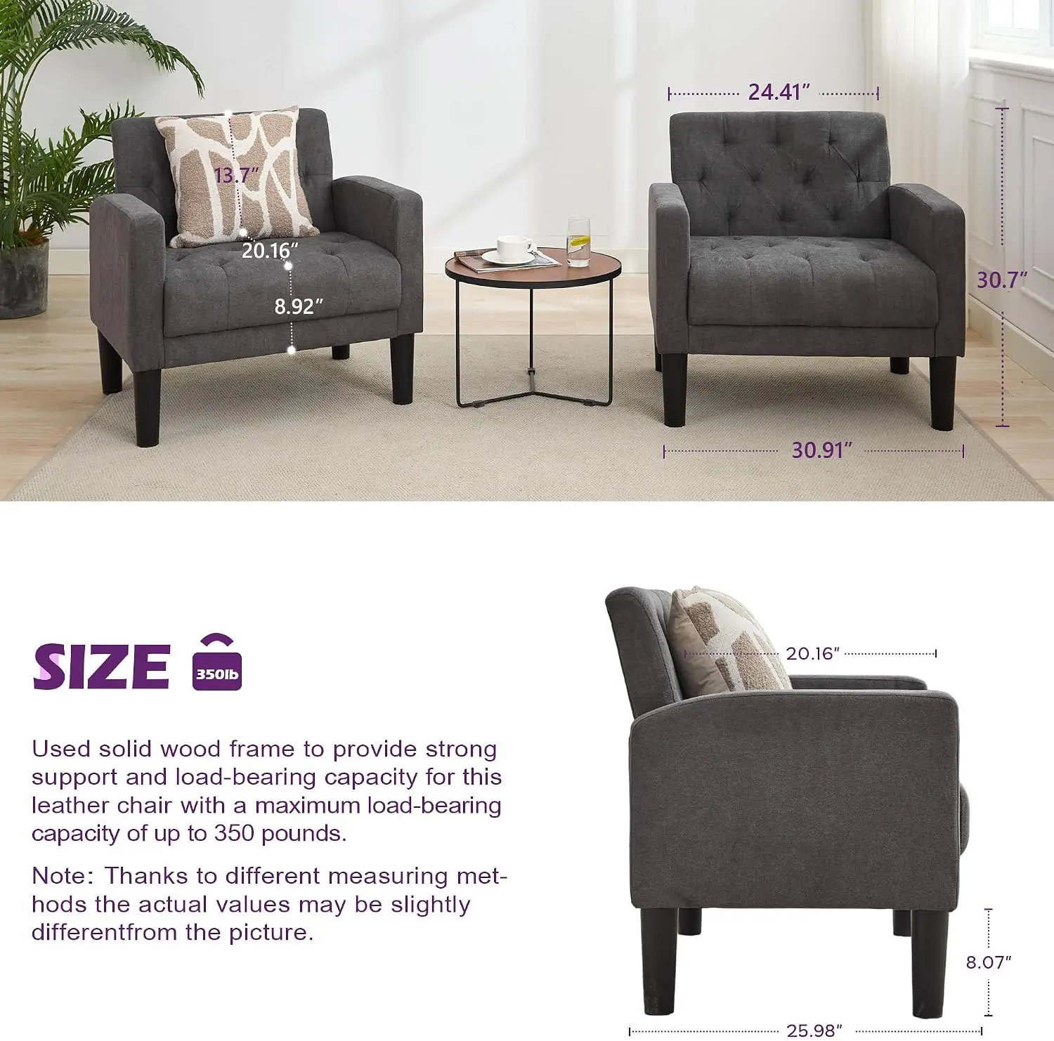 Fabric Tufted Accent Chair, Upholstered Armchair for Living Room | Reading Chair, Lounge Armchair with Comfy Fabric Upholstery