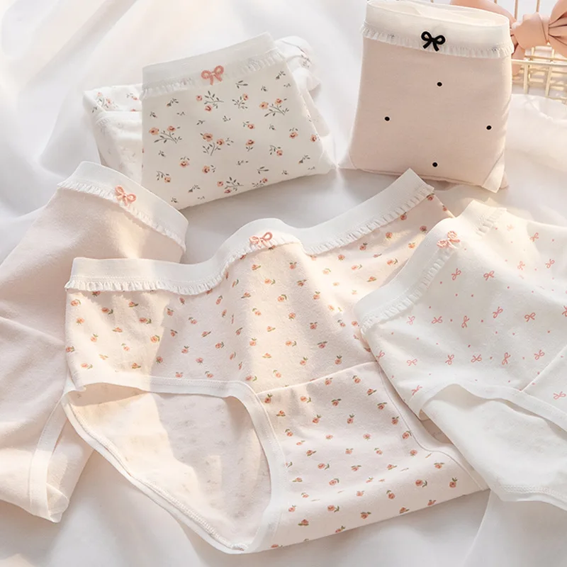 IEUHIA 5Pcs/Set Women's Panties Cotton Print Female Soft Underwear Fashion Triangular Underpants Comfortable Lingerie Intimates