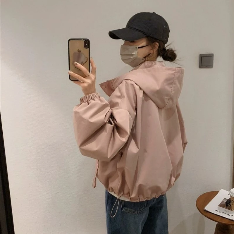 Spring And Autumn Female With Lining Cloth Windbreaker Jacket 2026 Women Leisure Hooded Trench Coat Ladies Short Lined Overcoat