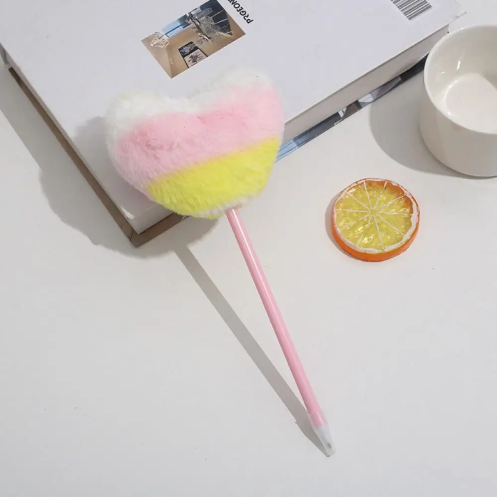 Детская плюшевая ручка с градиентом в форме сердца, нейтральная гелевая ручка, плюшевая шариковая ручка для рукописного ввода, плавная ручка для подписи