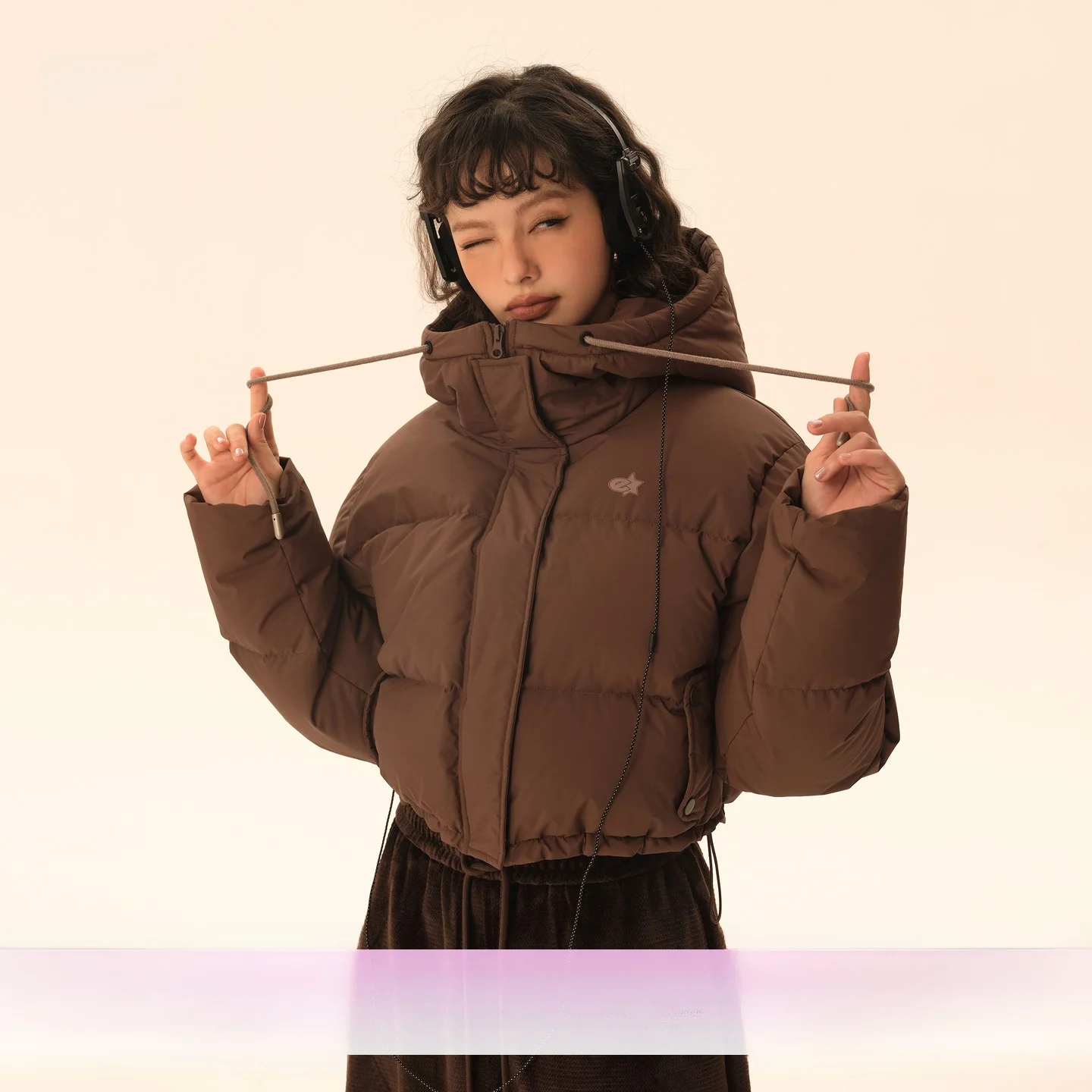 

EZEK American Retro Vintage Cotton Jaet Women Winter ort Bread Sle down Cotton Coat Streetwear Pure Color Zipper