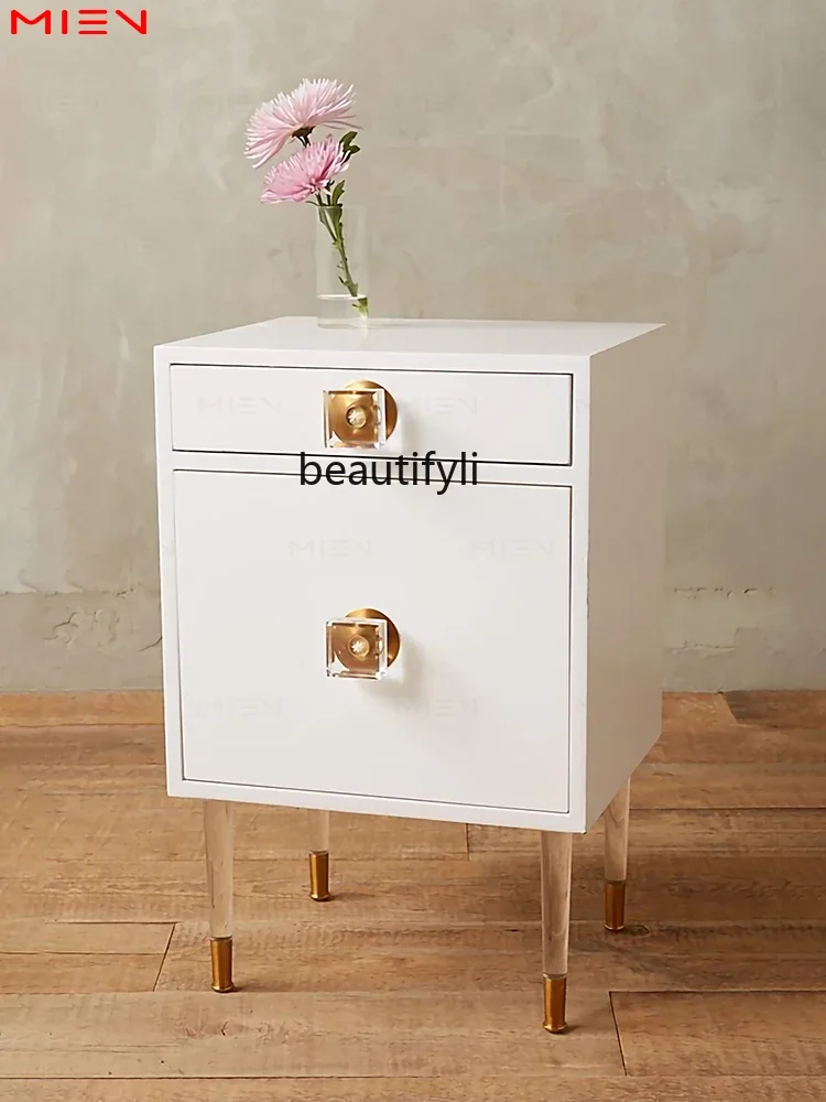 

Light Luxury Villa Bedroom Bedside Table Nordic Simple Personality Creative Pink Transparent Feet Square Bedside Cabinet