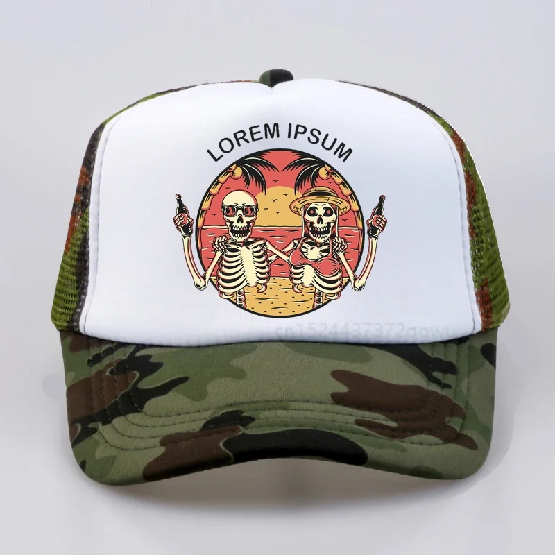 Lorem Ipsum Baseball cap punk skull Couples beach sunhat  Fashion Summer Vacation Beach sunhat men mesh Breathable snapback hat