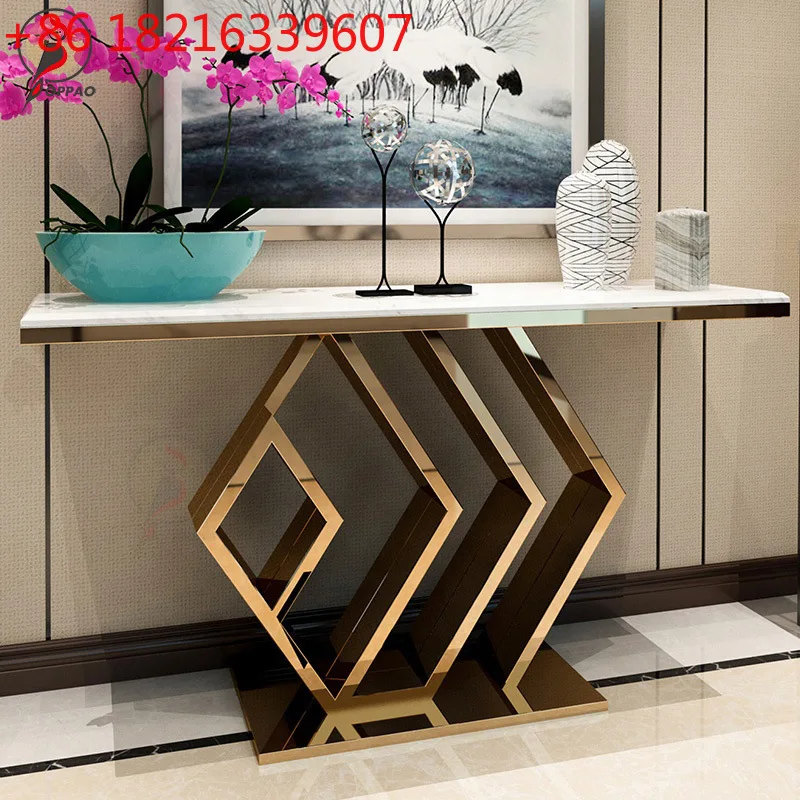Light Luxury Corridor Aisle Entrance Cabinet Marble Stainless Steel Creative Entrance Table Postmodern Entrance Closure Table