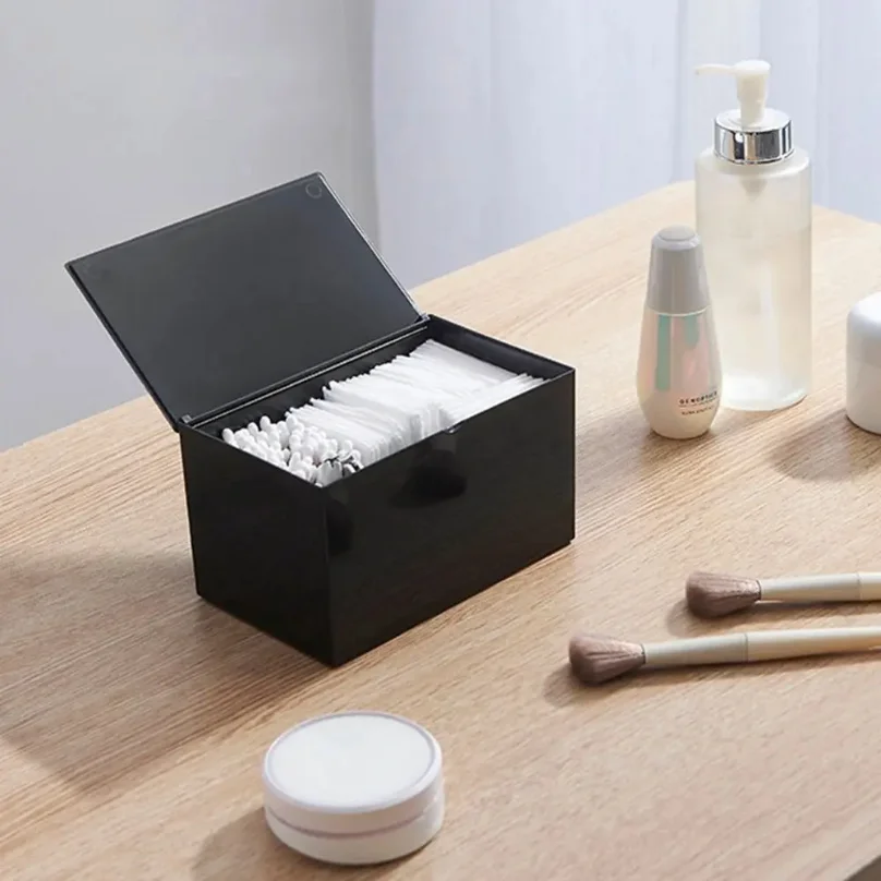 Plastic Flip Cotton Swab Box Transparent Square Toothpick Container Easy To Use with Lid Cotton Swab Storage Box Office
