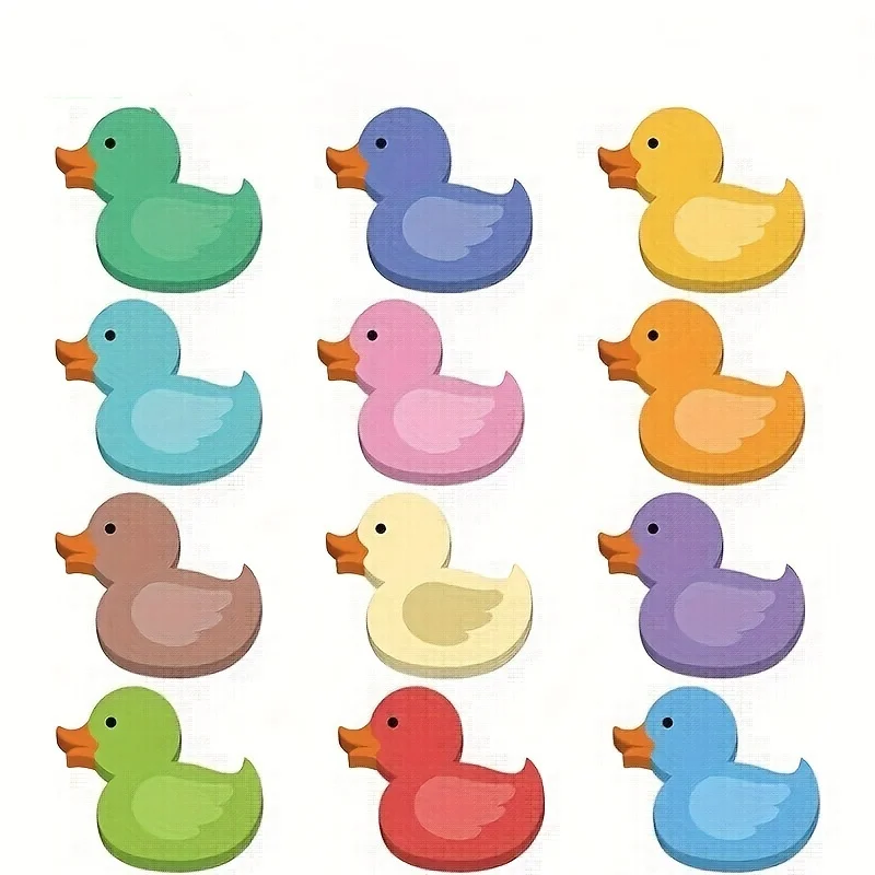 12-Pack of Duck-Shaped Sticky Notes with Random Colors, Cute Duck-Shaped Handwritten Planning Notes, Personalized Duck Shapes for Planning and Recording Daily Schedules
