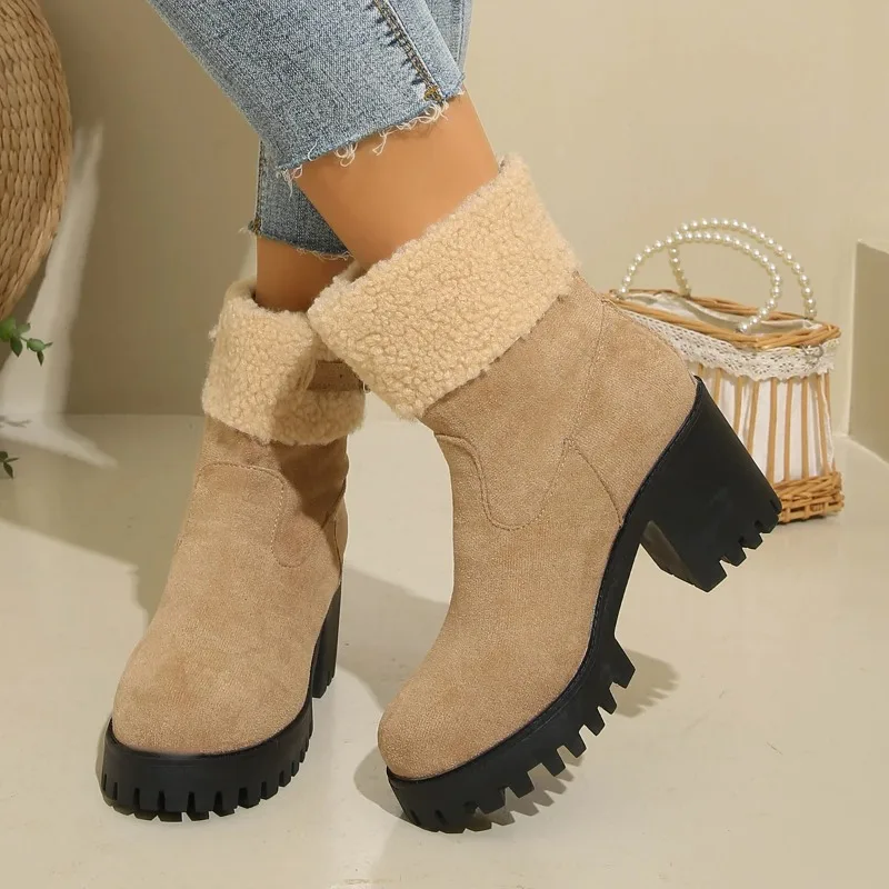 

Fashionable and Sexy Large Size Warm Casual Motorcycle Boots New High Heels for Banquet Comfortable Middle Tube Women's Boots