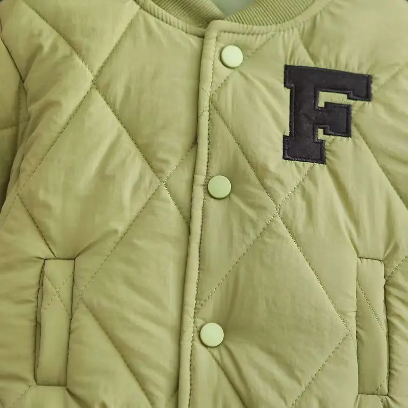 Toddler Lightweight Diamond Quilted Cotton Tracksuit, Varsity Style Coat Matching Warm Jogging Pants Winter Casual Set