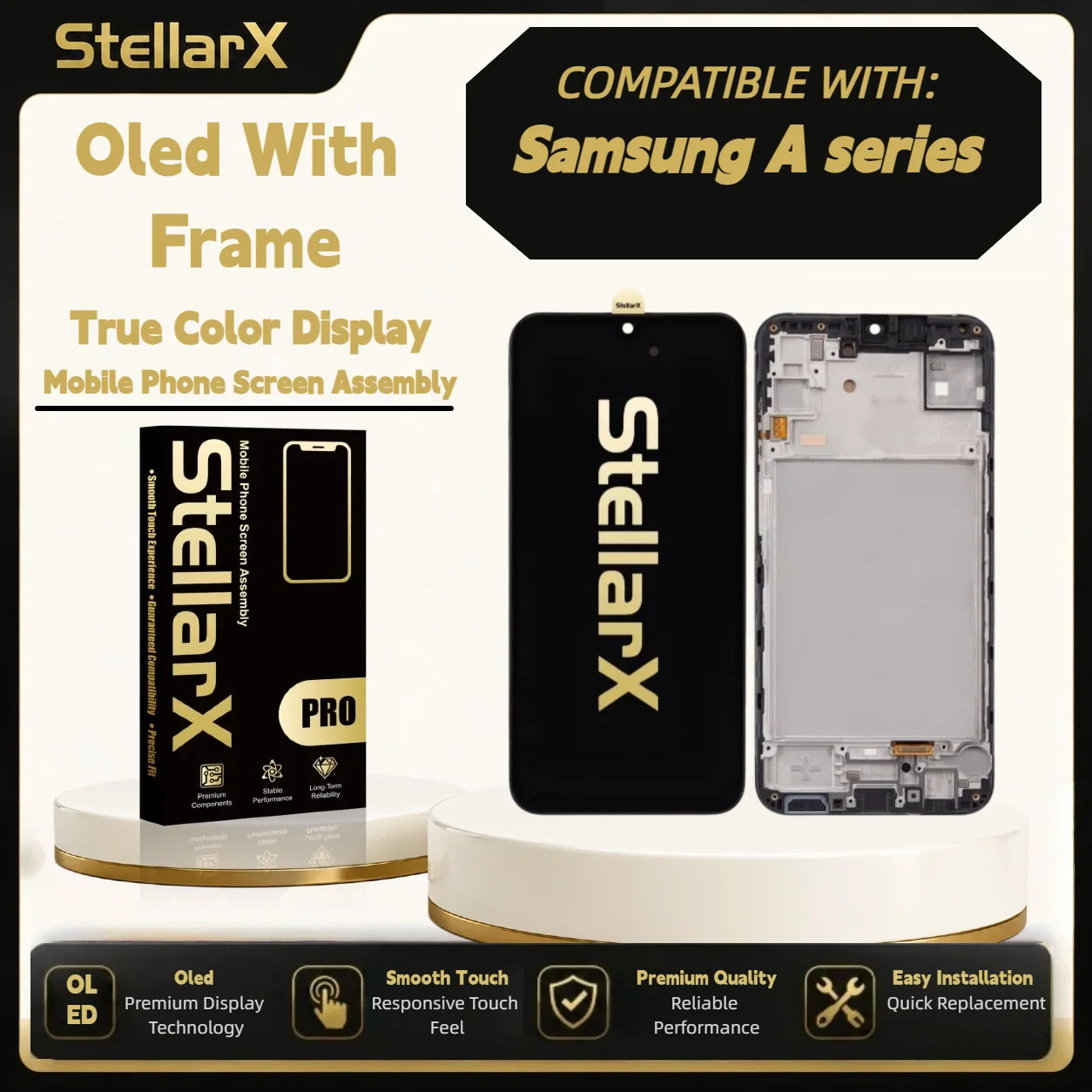 StellarX Display for Samsung A Series All model OLED with Frame Screen Replacement Screen Touch Replacement Parts