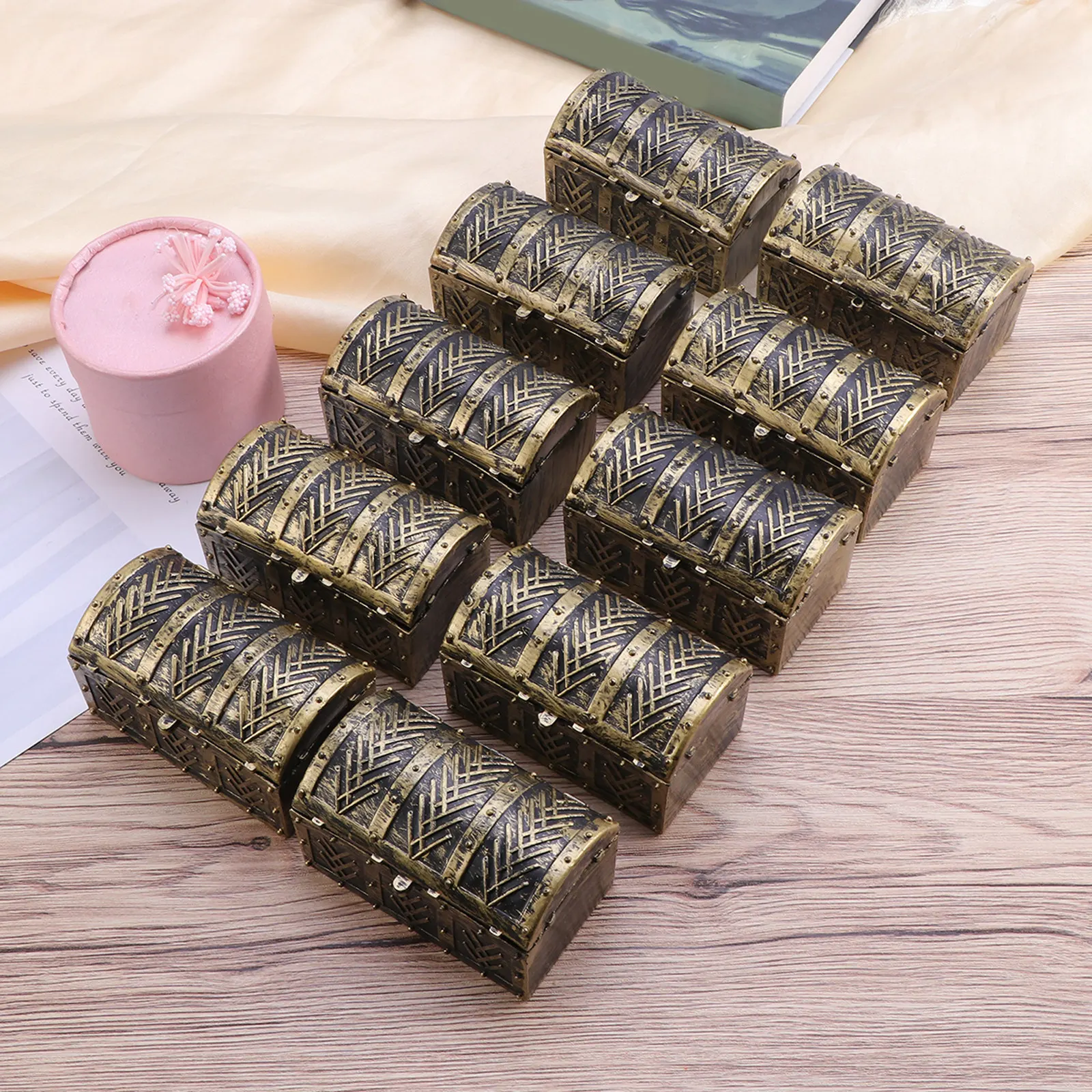 10Pcs Vintage Style Treasure Chest Kids Keepsake Container Role Play Prop for Masquerade Party Organize Small Items Creative