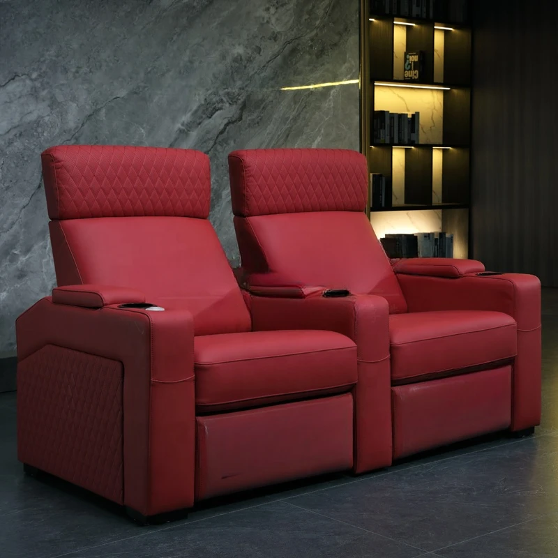 

--top Grain Leather Theater Seating 2 Seats Power Recliner Sofa Home Movie Room Chair With LED Cup Holder For Commercial Theatre