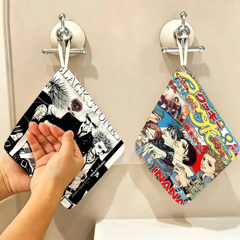 NAna Anime Black S-Stone Polyester Cotton Hanging Kitchen Towel, Absorbent Hand Wiping Cloth for Daily Cleaning Drying