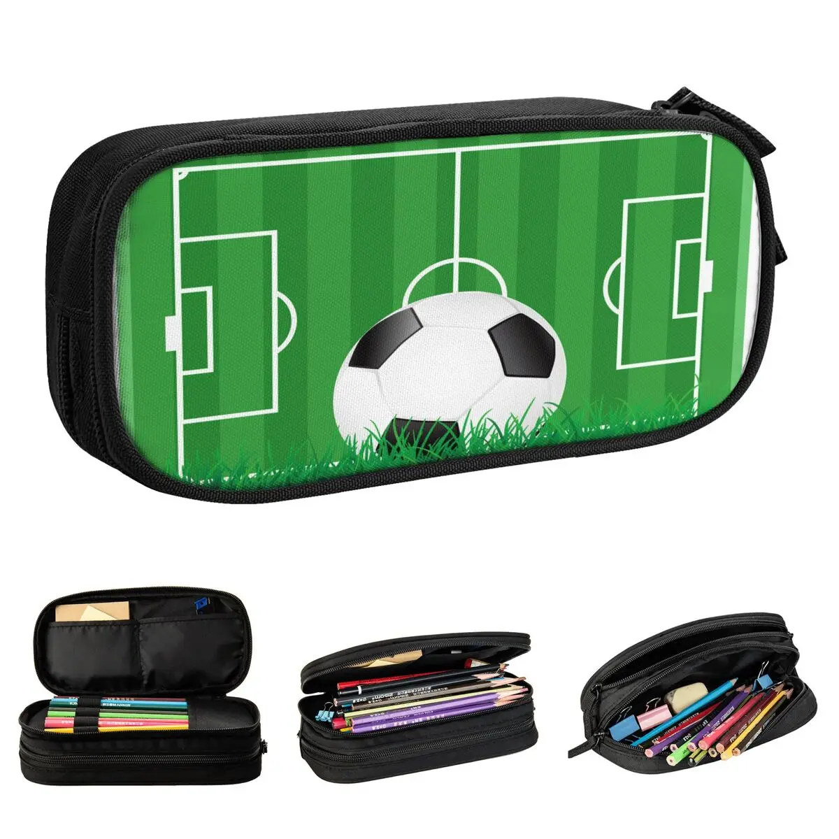 Estojo de lápis de futebol para crianças, bolas fofas, caneta esportiva, sacos de lápis, grande capacidade, lápis cosméticos