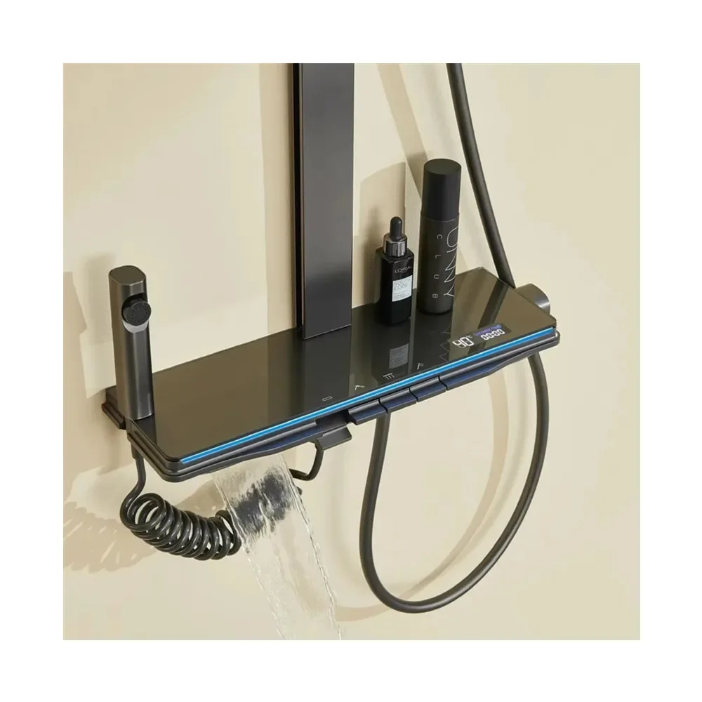 

Olife Banos new design bathroom gunmetal color multifunctional piano key led waterfall shower set