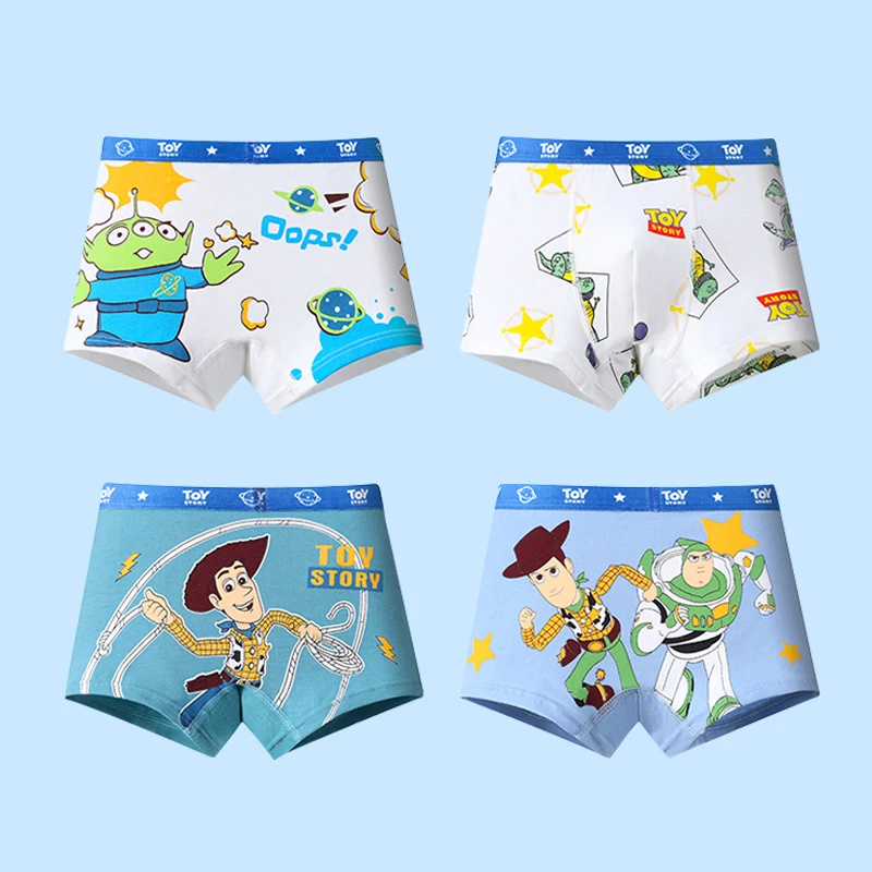 4-Piece Children Underwear Cotton Boys Trunks Cartoon Toy Character Sheriff Woody Buzz Lightyear Pattern Boxers For Boy Aged 2-9