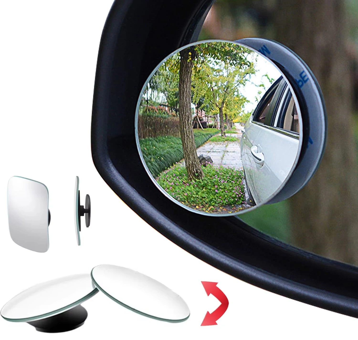 Car Blind Spot Rear View Mirror Wide Adjustable Small Round Mirror 360° Rotation Reverse Auxiliary Rearview Convex Mirror