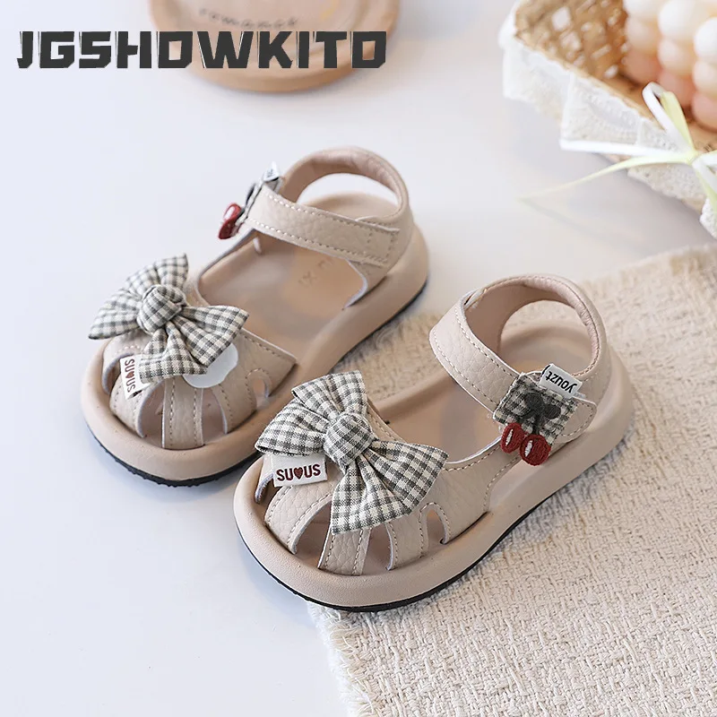 JGSHOWKITO Sweet Kids Breathable Sandals Toddlers Bowknot Girls Embroidered Shoes Hollow-out Flat Children First Walking Sandals