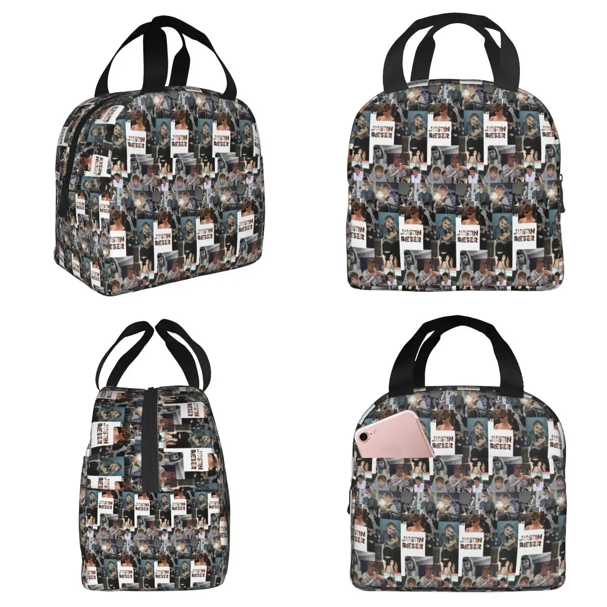 

Термосумка для обедов Justin Bieber Collages для женщин, офисная термосумка-холодильник, портативный контейнер для еды