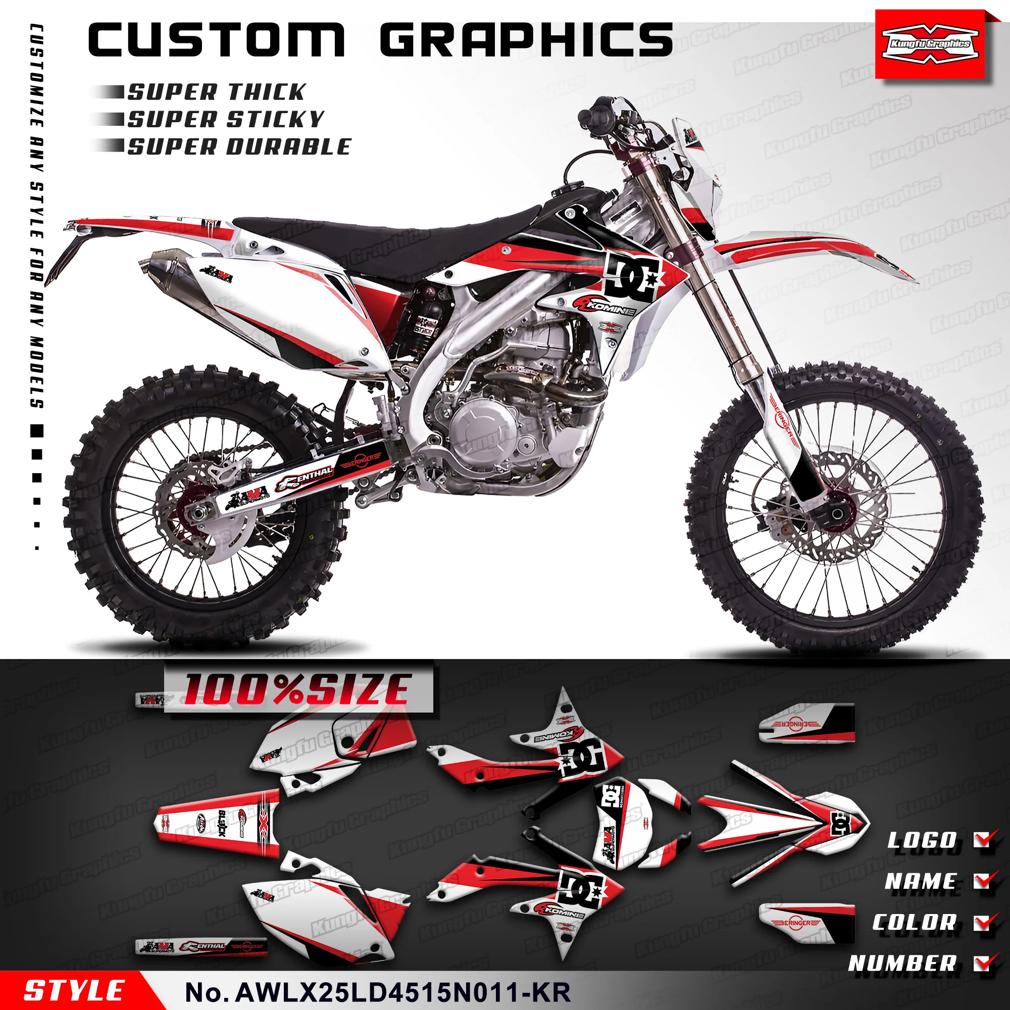 

KUNGFU GRAPHICS Racing Graphics Vinyl Sticker Kit for Asiawing LX250 LD450 2015-2024, AWLX25LD4515N011-KR