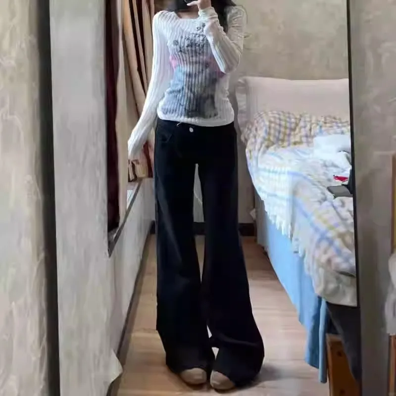 Bla taille basse cloche Bot jean femmes initiale automne nouveau américain épicé ample minceur jambe large droite pantalons longs