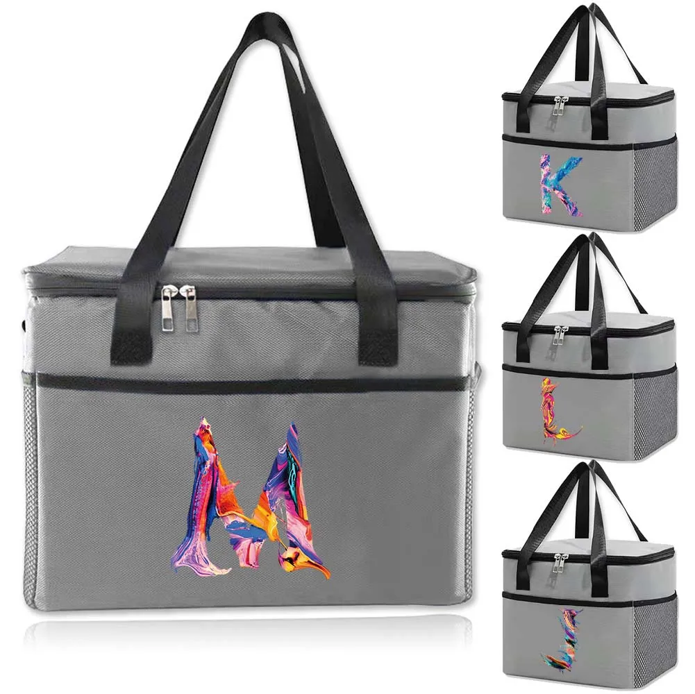 

Food Storage Boxes Cooler Bags Organizer Handbag Hygiene-Friendly for Student Paint Letter Pattern Fashion Picnic Waterproof Bag