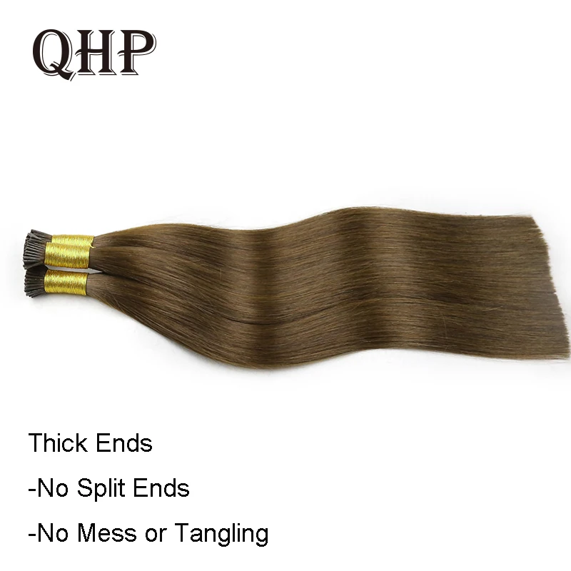 QHP I Tip Original Human Natural Hair Extensions Raw Virgin Human Hair Keratin Capsules Brazil Straight Blonde Color 50pcs/Set