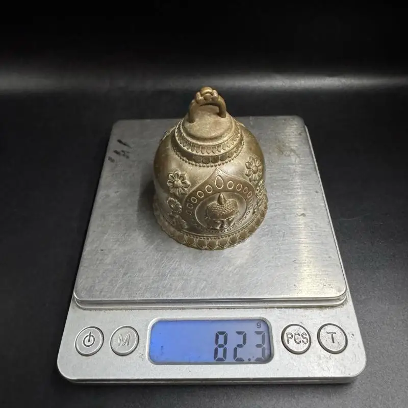 Tibetan-Nepalese Style Brass Decorative Bell Embossed Buddha Head Floral Pattern Metal Hanging Altar Display Hand-crafted Craft