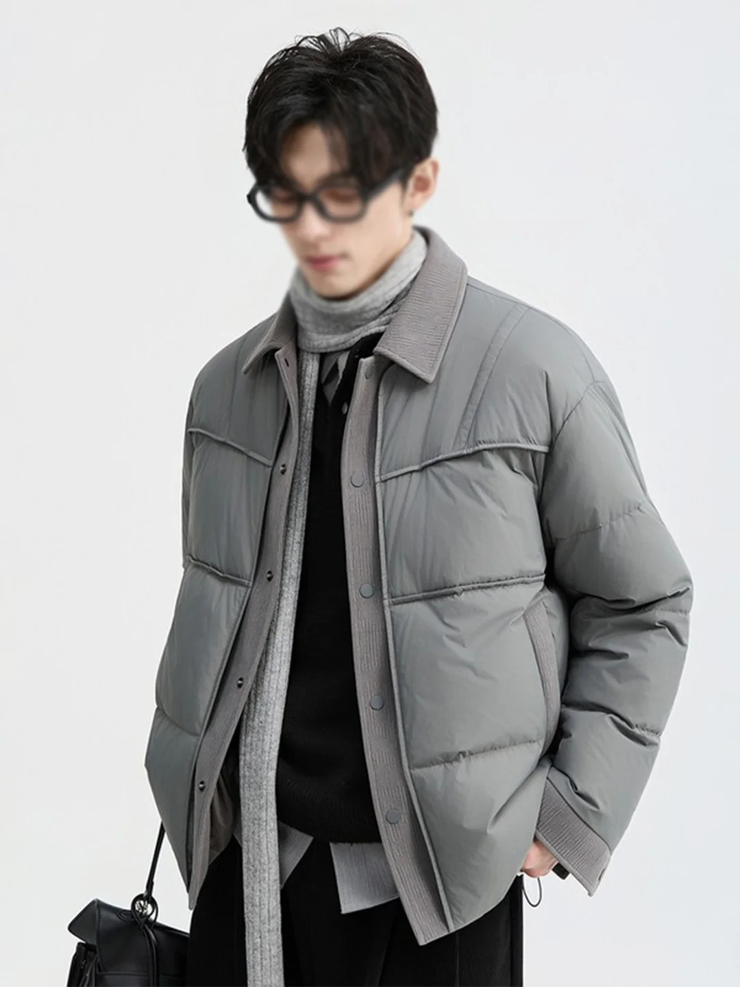 

High-End Patchwork Color Blo Collar Men's down Jaet Fake Two-Piece Faionable Versatile Winter Warm Outerwear