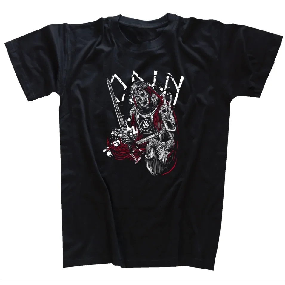 Nordic warriors Father of Gods Germanic Vi king Skull Warrior Valhalla T-Shirt 100% Cotton O-Neck  Short Sleeve Mens T-shirt