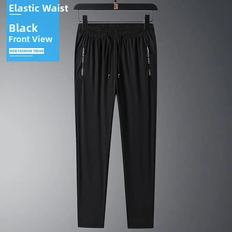 

Ice Silk Men's Casual Pants Summer Lightweight Qui Dry Straight Leg Work Trousers Faionable mid Waist Long Faionable