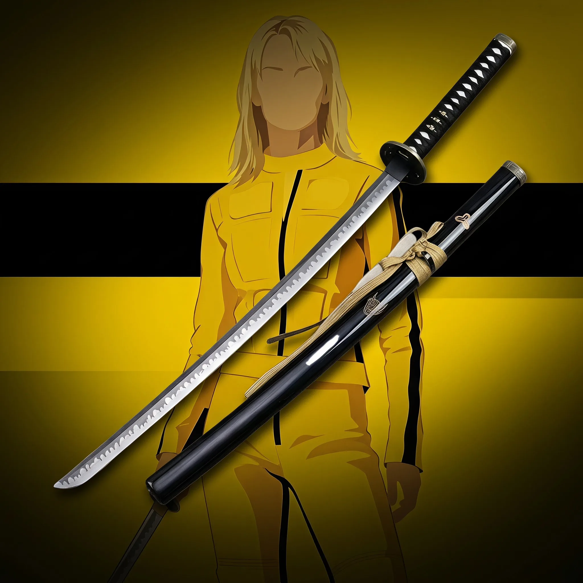 Espada Katana de 40 Pulgadas de Kill Bill, Set de Espada y Cuchilla con Soporte y Cinturón, Cuchillo Ninja, Espada Segura sin Afilar, Accesorio para Cosplay y Exhibición