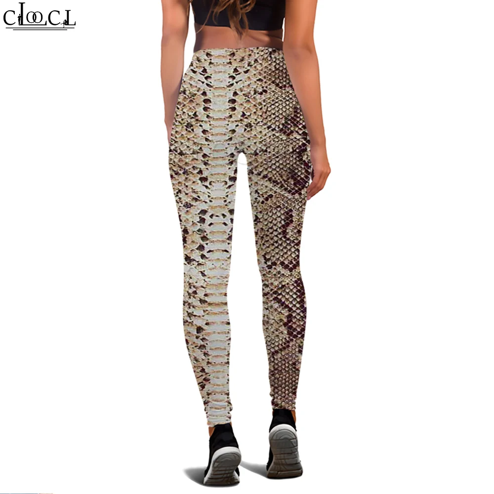 Cloocl sexy moda pele de cobra impressão leggings femininas impressão 3d leggings feminino ginásio treinamento yoga calças esportivas