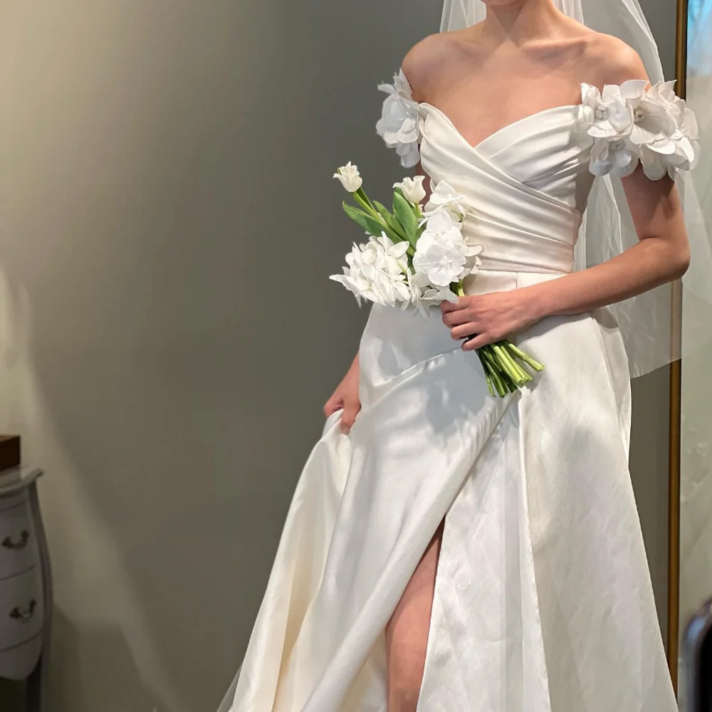 Welove-vestido de noiva das mulheres, colar em v, linha a, simples, beleza, casamento, festa, fotografia