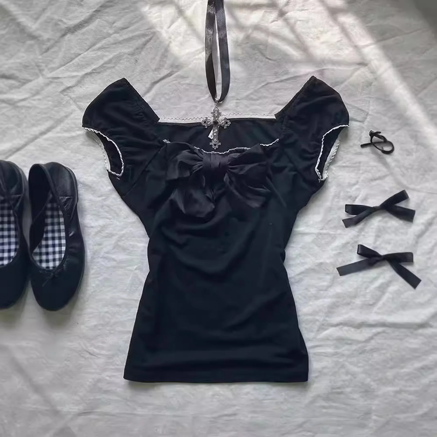 Jirai kei Outfit Lolita Girls Camicia Gonna Set Donna Kawaii Bow Manica lunga Y2K Camicia estetica casual Donna in stile giapponese