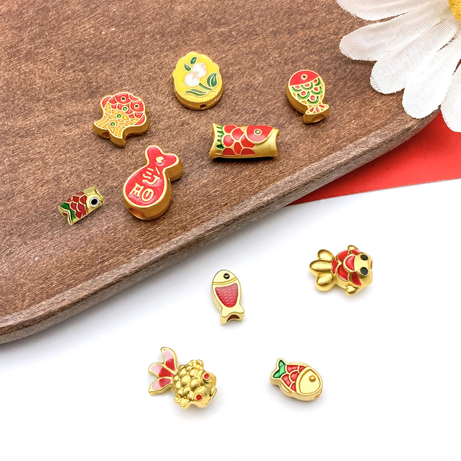 5/10pcs Charm Small Fish Alloy Enamel Pendants Double Texture Tulip Rose Colorful DIY Necklace Bracelet Earring  Accessory