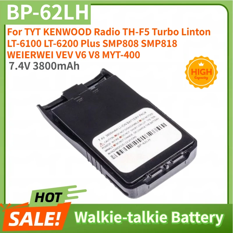 BP-62LH High Capacity Walkie-talkie Battery 7.4V 3800mAh for TYT KENWOOD Radio TH-F5 Turbo Linton LT-6100 LT-6200 Plus SMP808