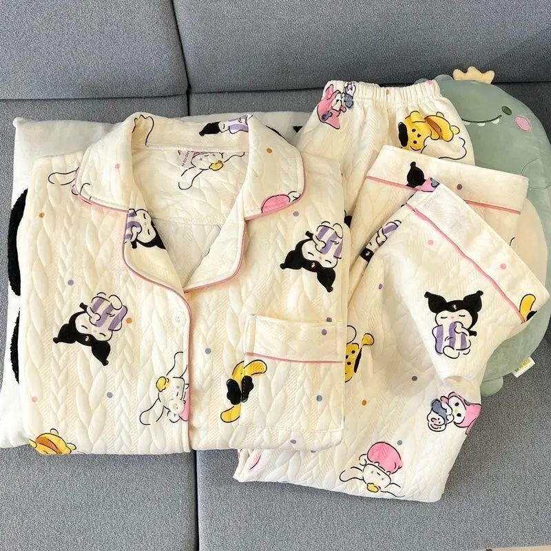 

Женская пижама Sanrio: новая осенняя коллекция, утепленная, из воздушного хлопка, с длинным рукавом, милая, утолщенная, для зимы и весны, уютная домашняя одежда, модная