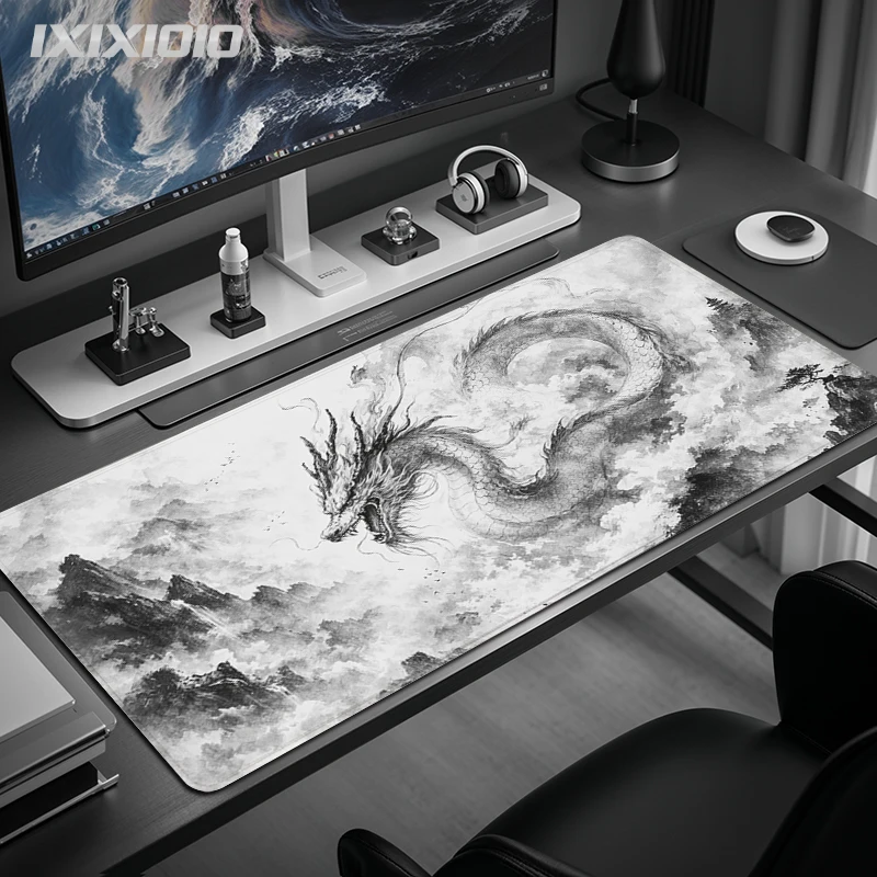 Black And White Dragon Mouse Pad Gaming printon demand Home HD Computer Mousepad XXL Mouse Mat Office Non-Slip Soft Mice Pad