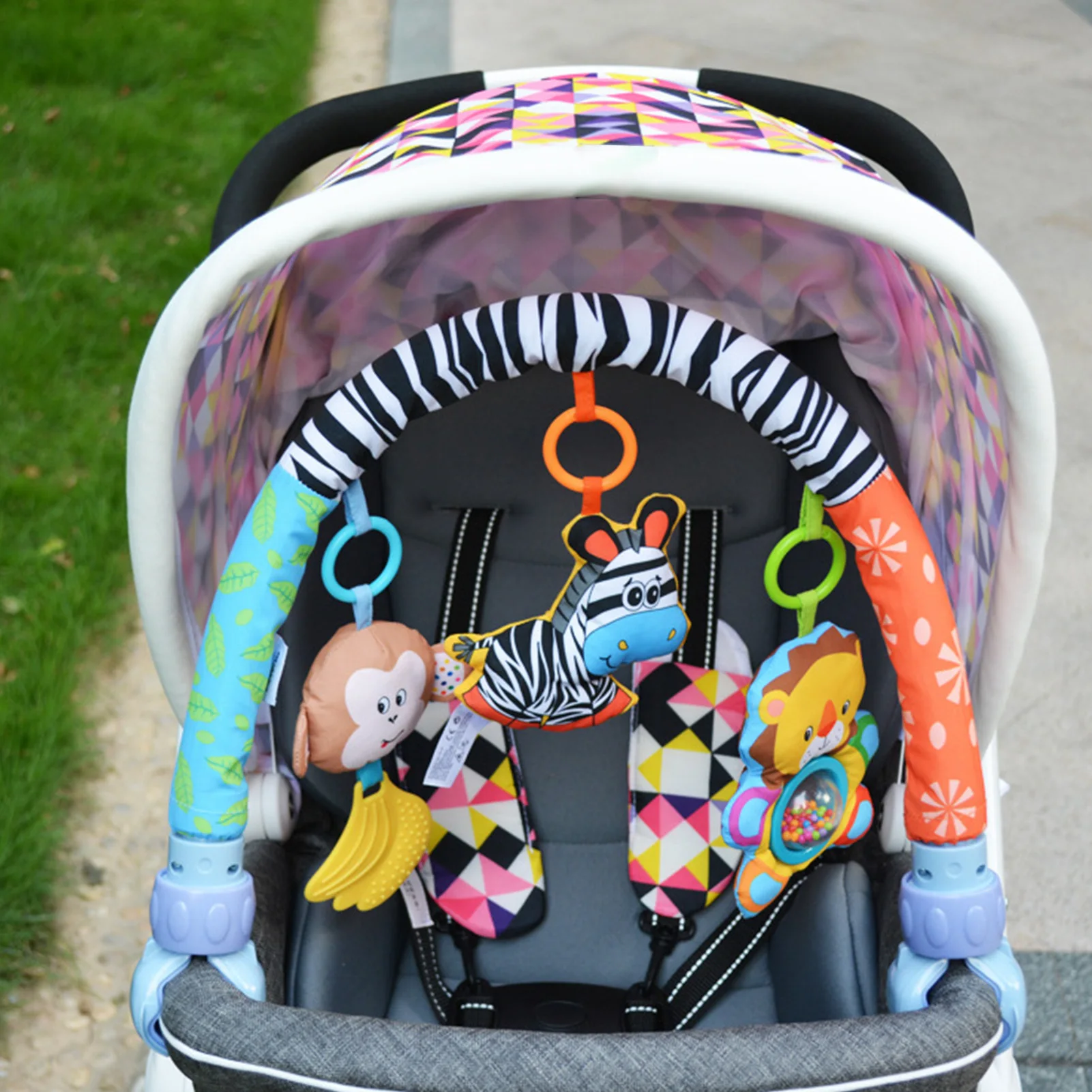 Baby Reizen Spelen Arch Kinderwagen Wandelwagen Activiteit Bar Met Cartoon Dier Plezier Pasgeborenen Zintuiglijke Activiteit Verstelbare Voor Springkussens