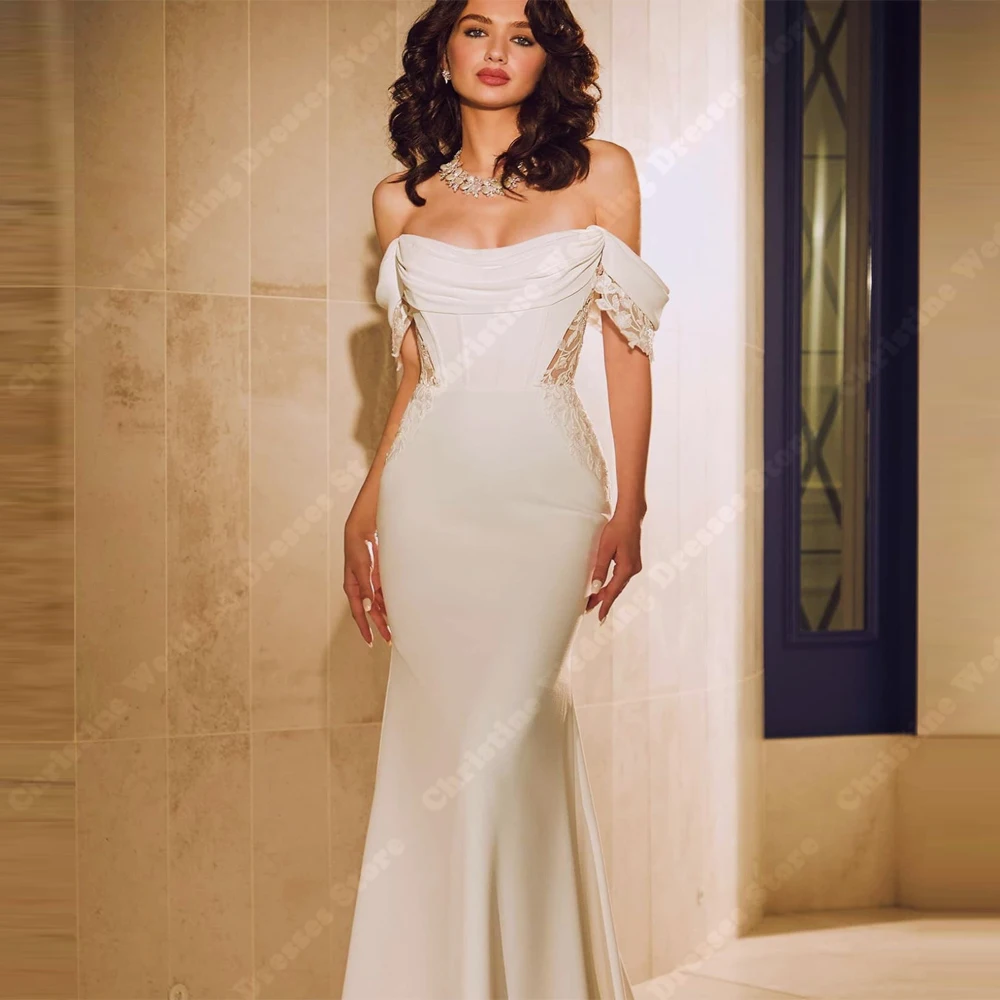 Sweetheart Collar Women Bridal Gowns Elegant Satin Fabric Wedding Dresses Mopping Length Beach Ball Vestido De Novia Customized