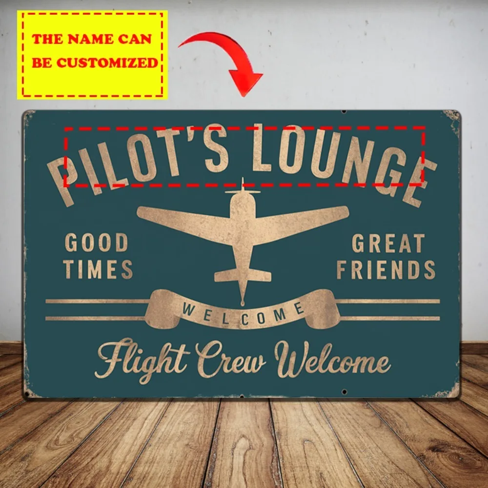 12x8 Inch 2D Plane Custom Aviation Lounge Sign - Personalized Vintage Metal Wall Decor Retro Airplane Design Ideal Pilot Gift Ho