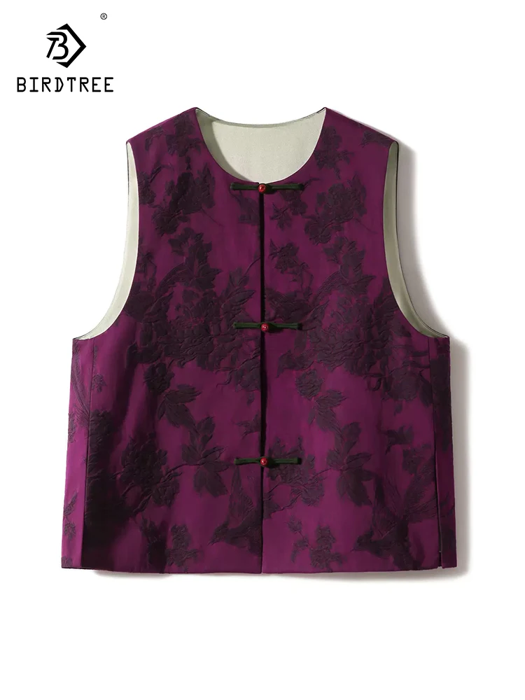 

BirdTree, 50MM 73.7%Mulberry Silk Watered Gauze Vest, Women Sleeveless Jacquard, Retro Commute Vest Coat, Autumn Winte C48842QC